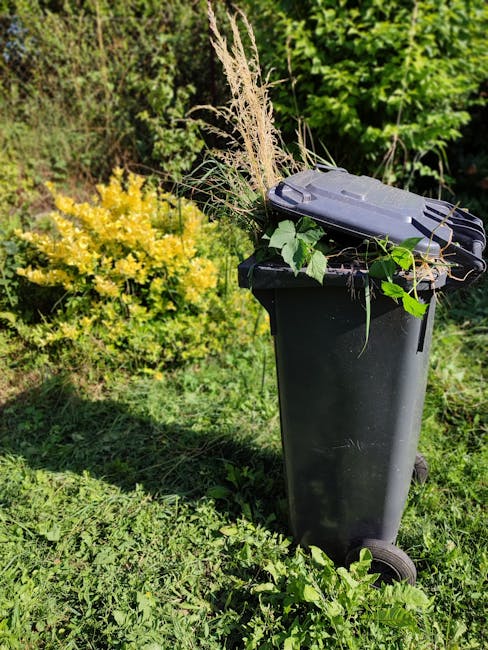 A green metal garden wheelbarrow with black handles and a single black wheel with a red rim, positioned on a grassy lawn. The wheelbarrow is filled with freshly clipped green foliage and small branches, indicating it has been used for garden clearing or trimming. The surrounding area features small white flowers and a patch of short, uneven grass. The scene suggests an outdoor garden maintenance activity, with the wheelbarrow temporarily holding garden waste intended for collection or disposal. The environment appears natural and well-lit, consistent with daytime outdoor conditions, aligning with typical practices of private or independent garden rubbish removal services. The wheelbarrow's sturdy construction and visible wear indicate it is used regularly for garden waste, aligning with the context of clearing work supported by rubbish removal specialists.